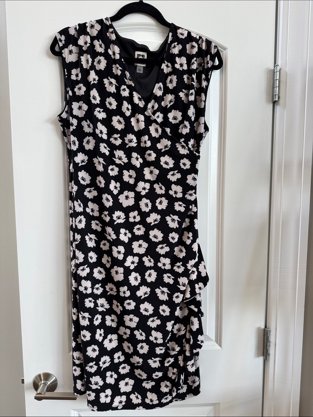 Anne Klein Black Midi Dress with White Floral Print